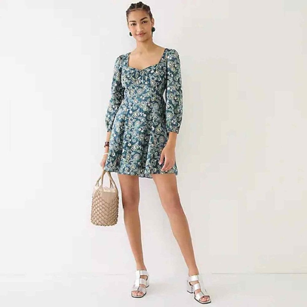 J.Crew Green Long Sleeve Floral Dress